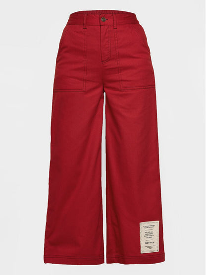 Girls Pink Contrast Thread Twill Straight Pants