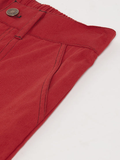 Girls Pink Contrast Thread Twill Straight Pants