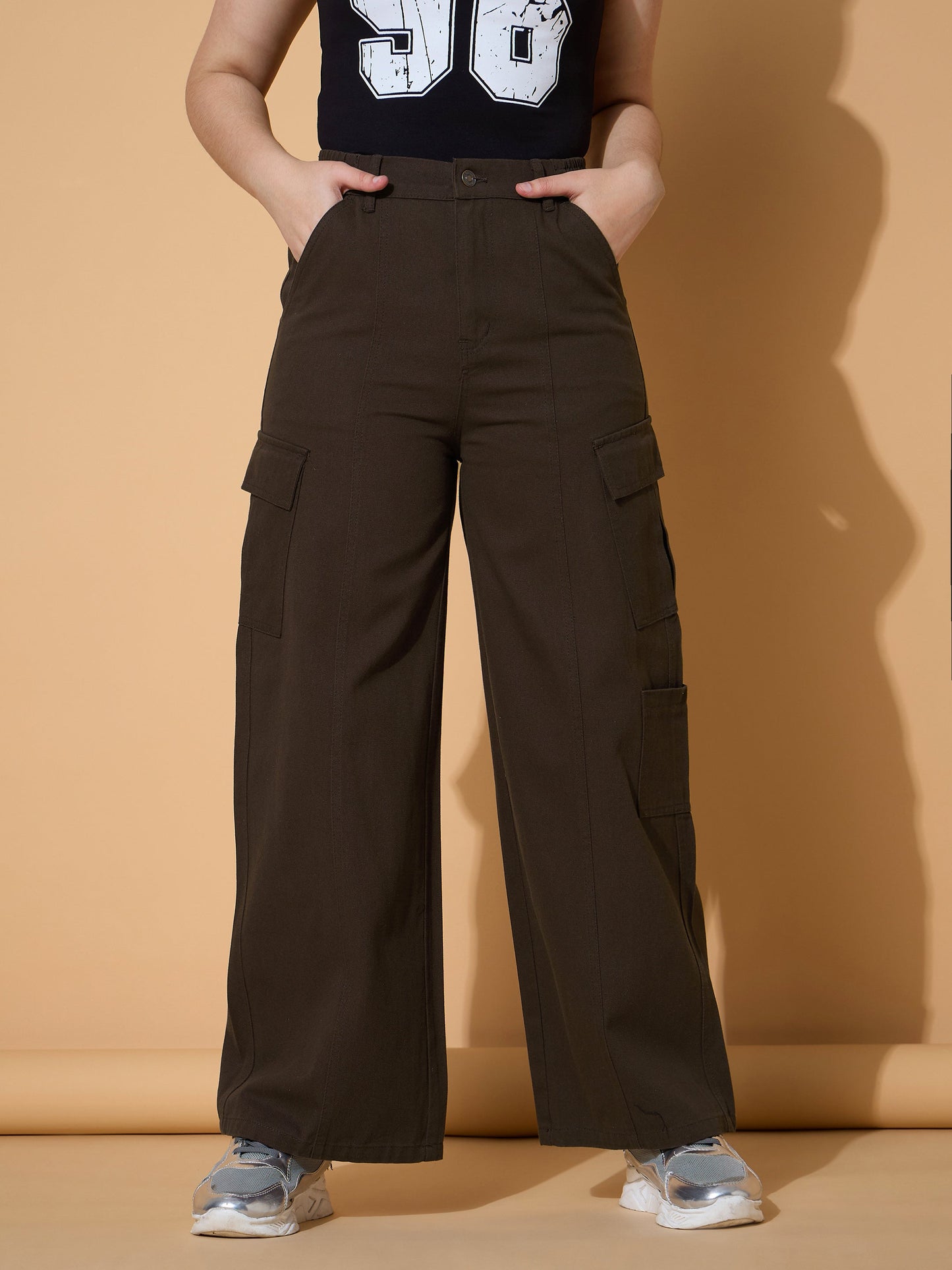 Girls Dark Brown Twill Front Seam Straight Pants