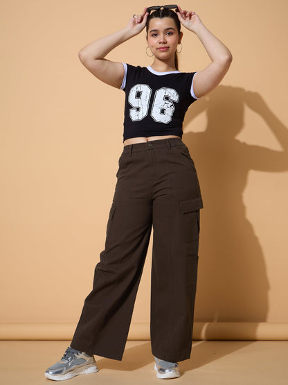 Girls Dark Brown Twill Front Seam Straight Pants