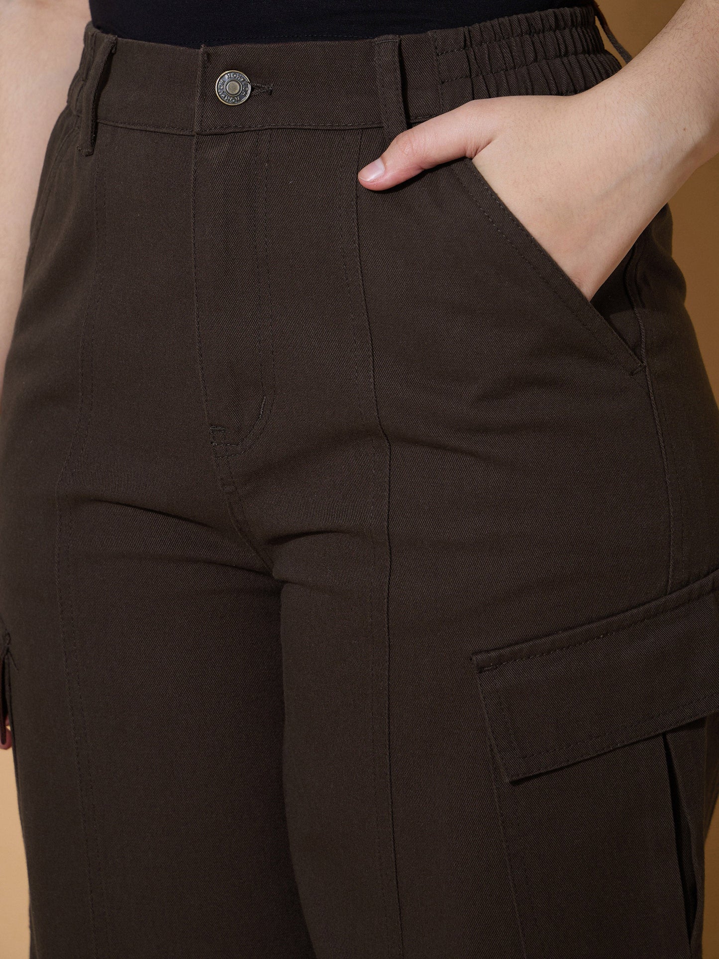 Girls Dark Brown Twill Front Seam Straight Pants