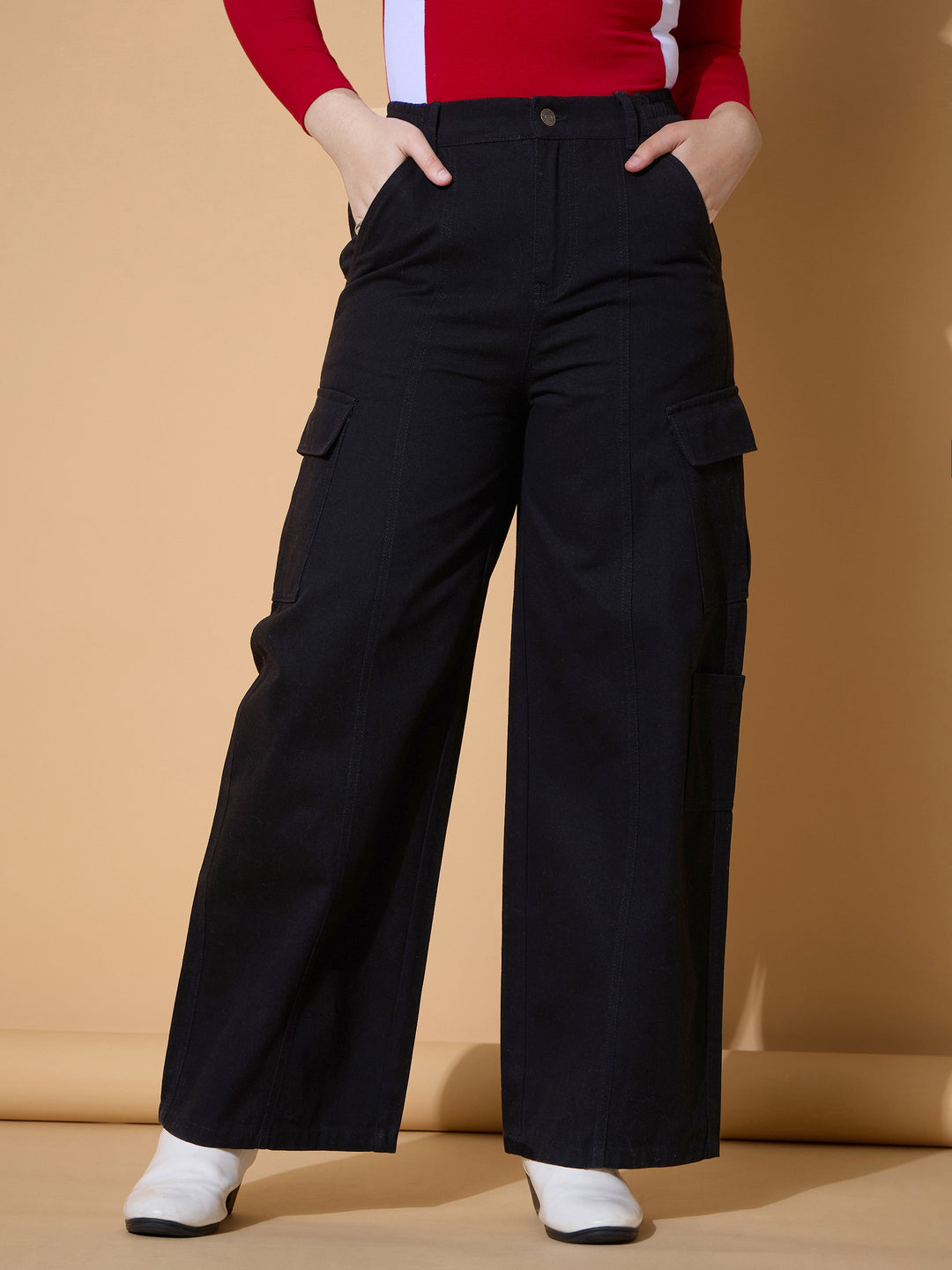 Girls Black Twill Front Seam Straight Pants