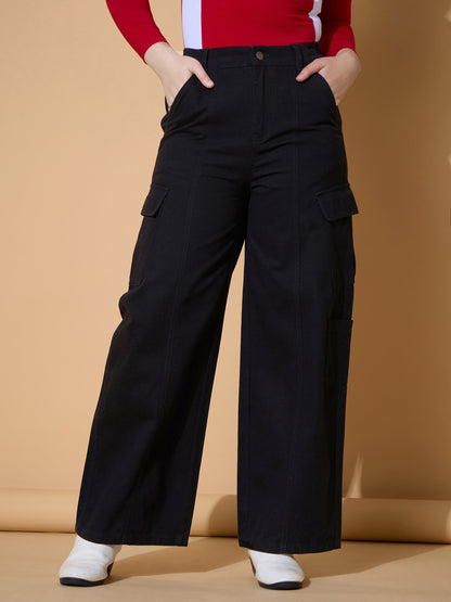 Girls Black Twill Front Seam Straight Pants