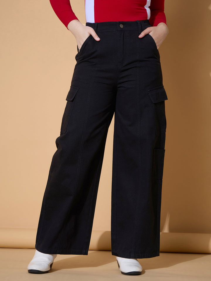 Girls Black Twill Front Seam Straight Pants