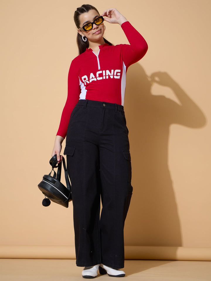 Girls Black Twill Front Seam Straight Pants