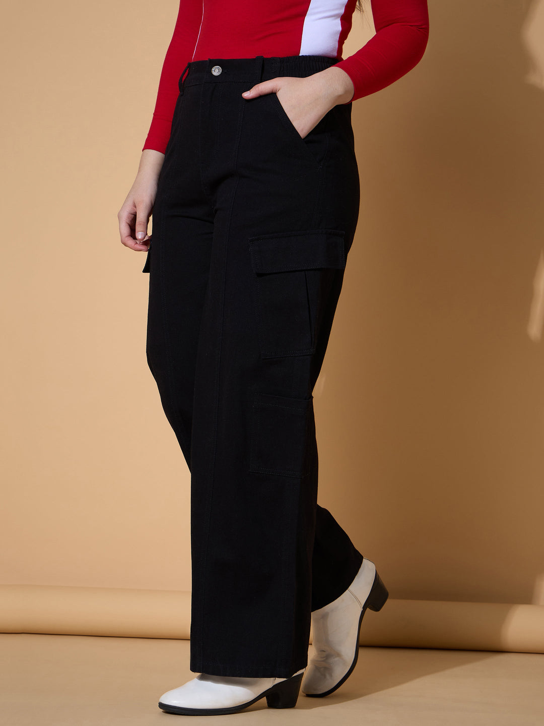 Girls Black Twill Front Seam Straight Pants