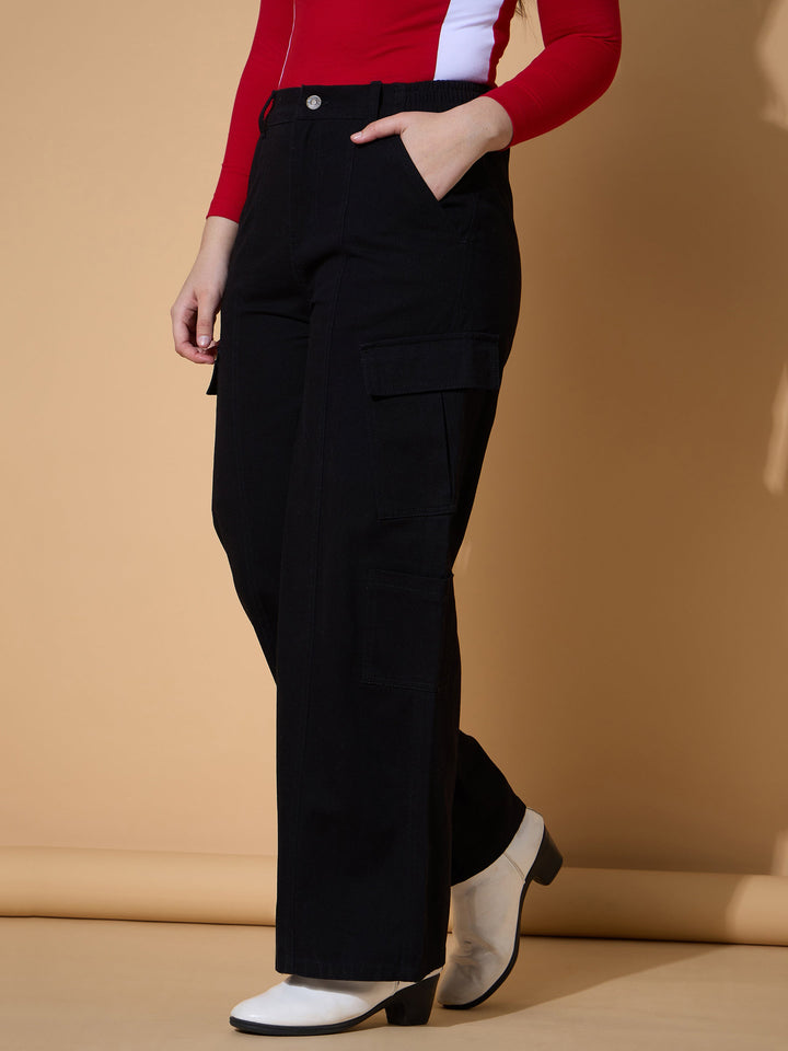 Girls Black Twill Front Seam Straight Pants