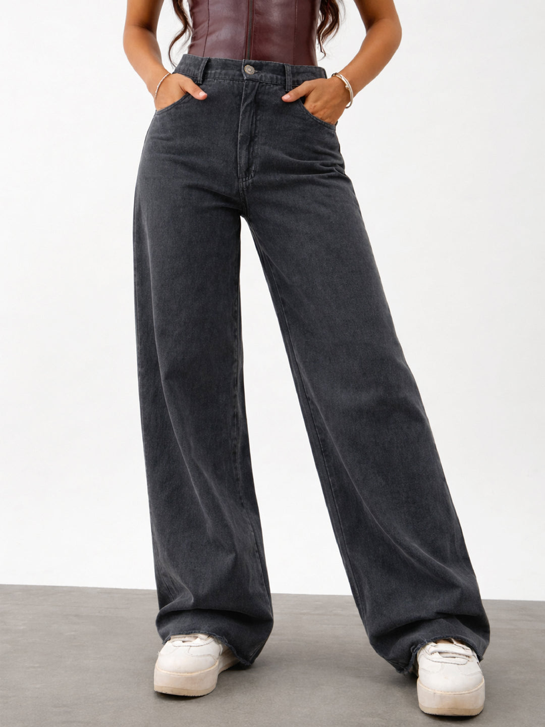Girls Black Twill Overdyed Straight Fit Pants