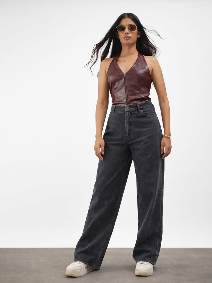 Girls Black Twill Overdyed Straight Fit Pants