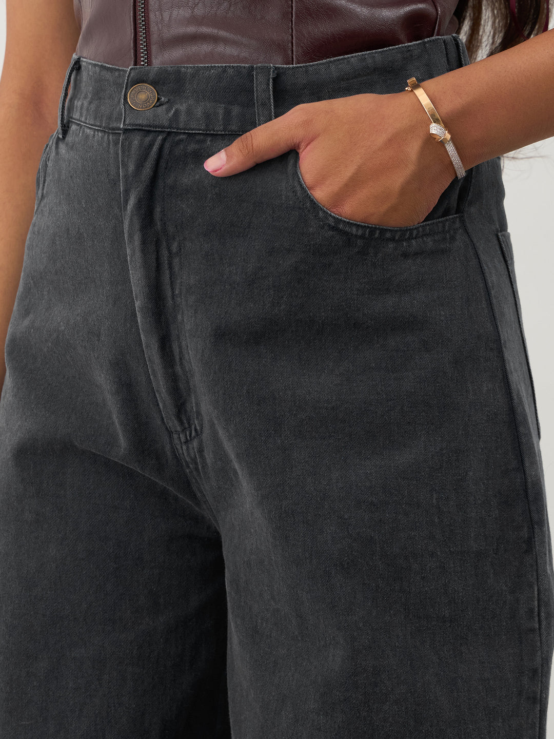 Girls Black Twill Overdyed Straight Fit Pants