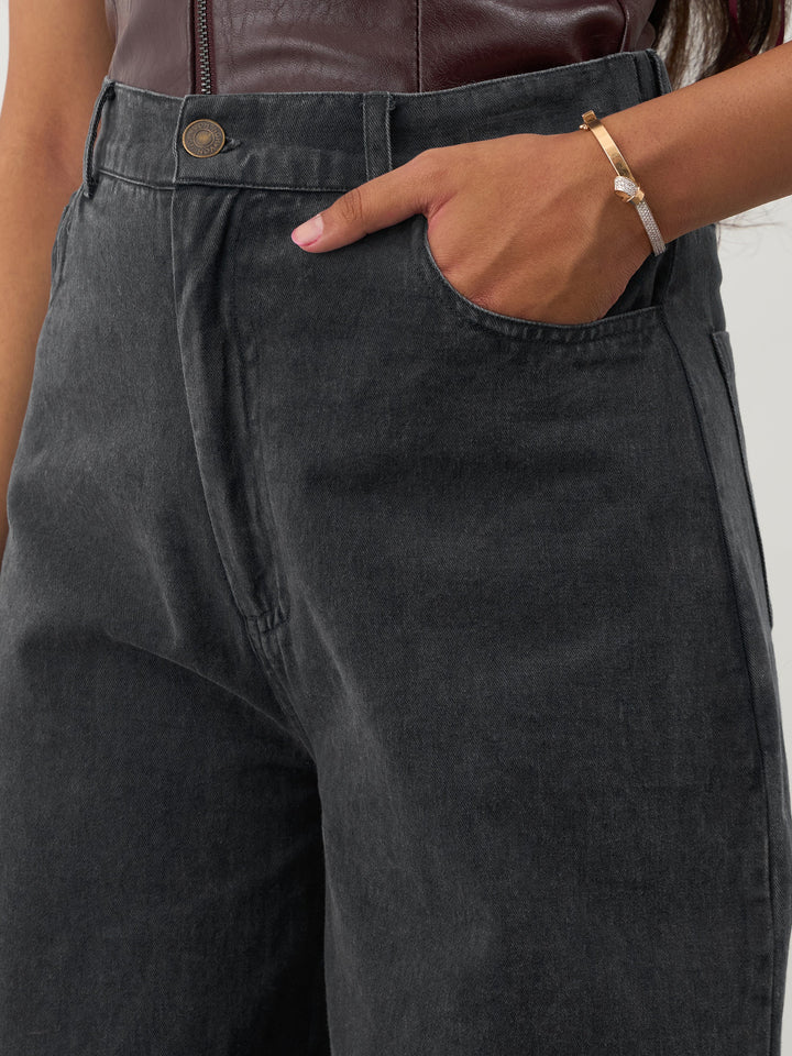 Girls Black Twill Overdyed Straight Fit Pants