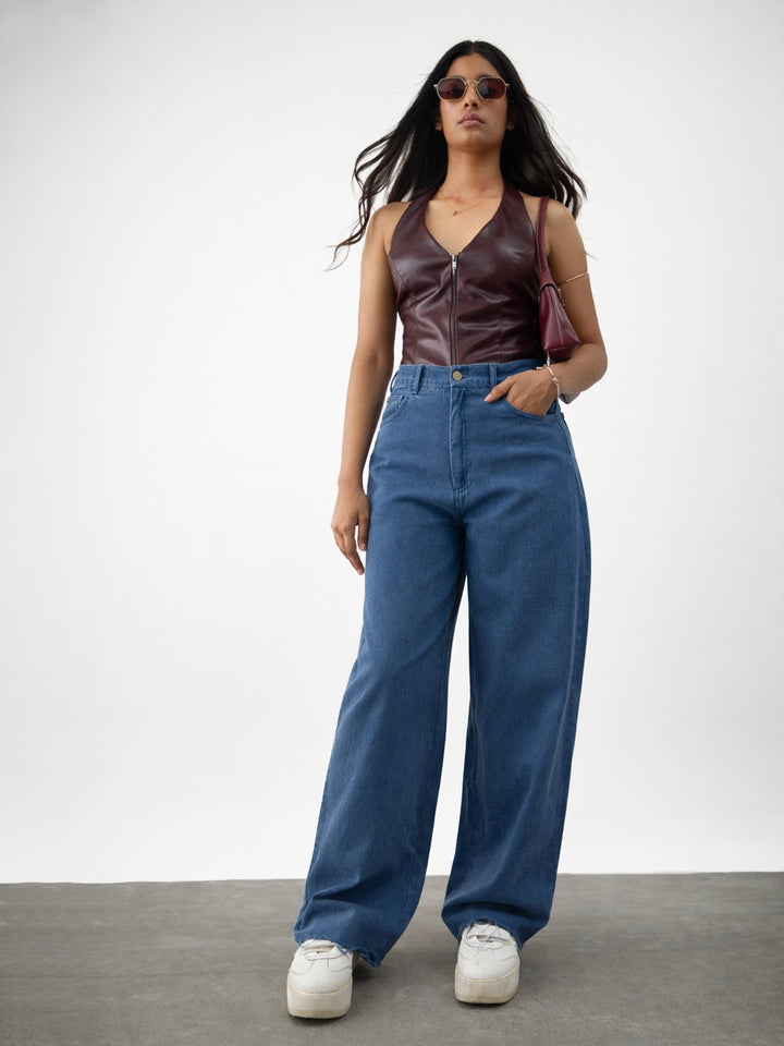 Girls Blue Twill Overdyed Straight Fit Pants