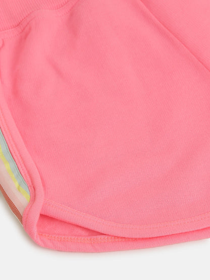 Girls Neon Pink Fleece Rainbow Tape Detail Shorts