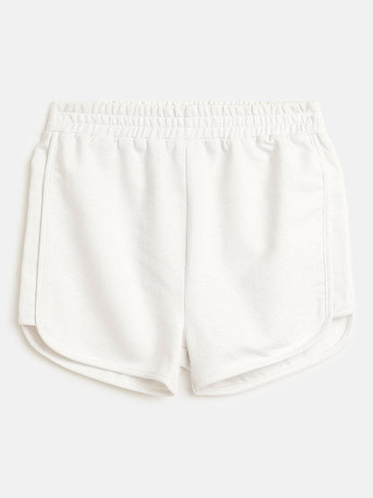 Girls White Terry Solid Shorts