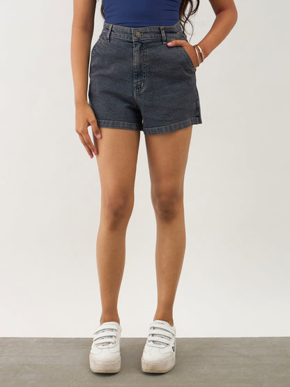 Girls Black Wash Denim Shorts