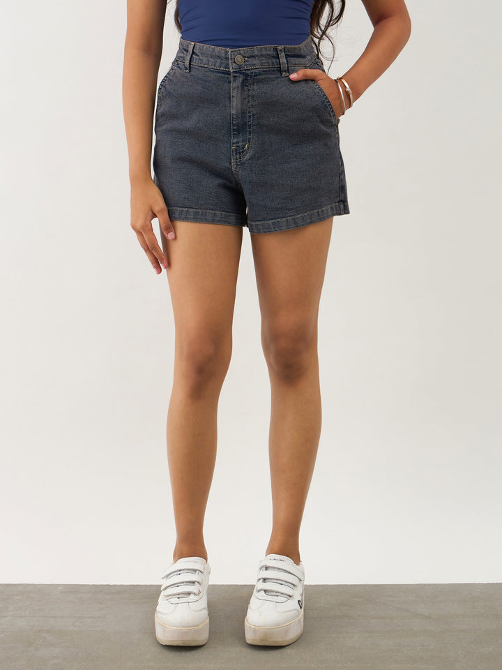 Girls Black Wash Denim Shorts