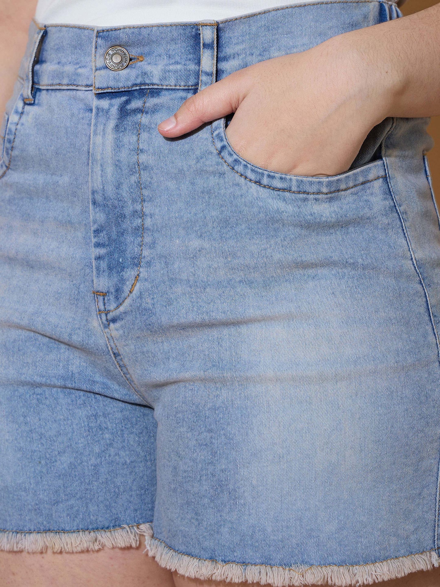 Girls Ice Blue Denim Frayed Look Shorts