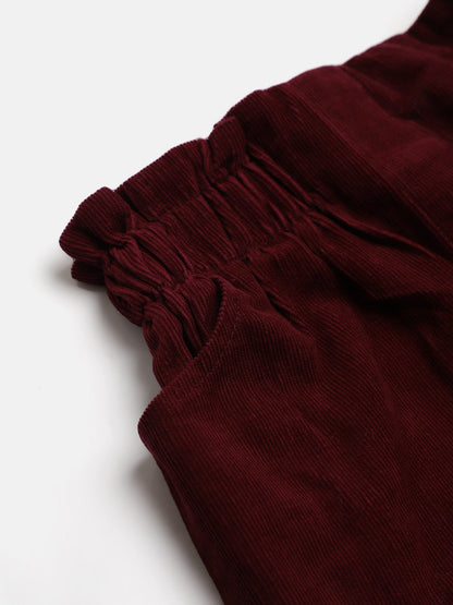 Girls Burgundy Corduroy Paper Bag Skirt
