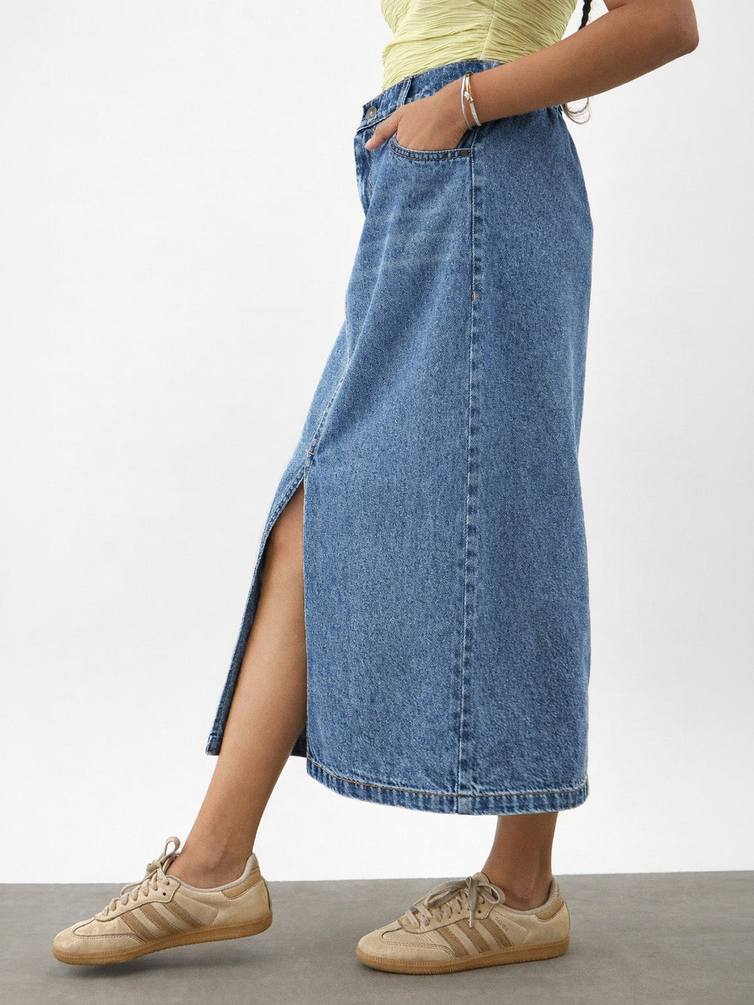 Girls Blue Blast Denim Front Slit Straight Skirt