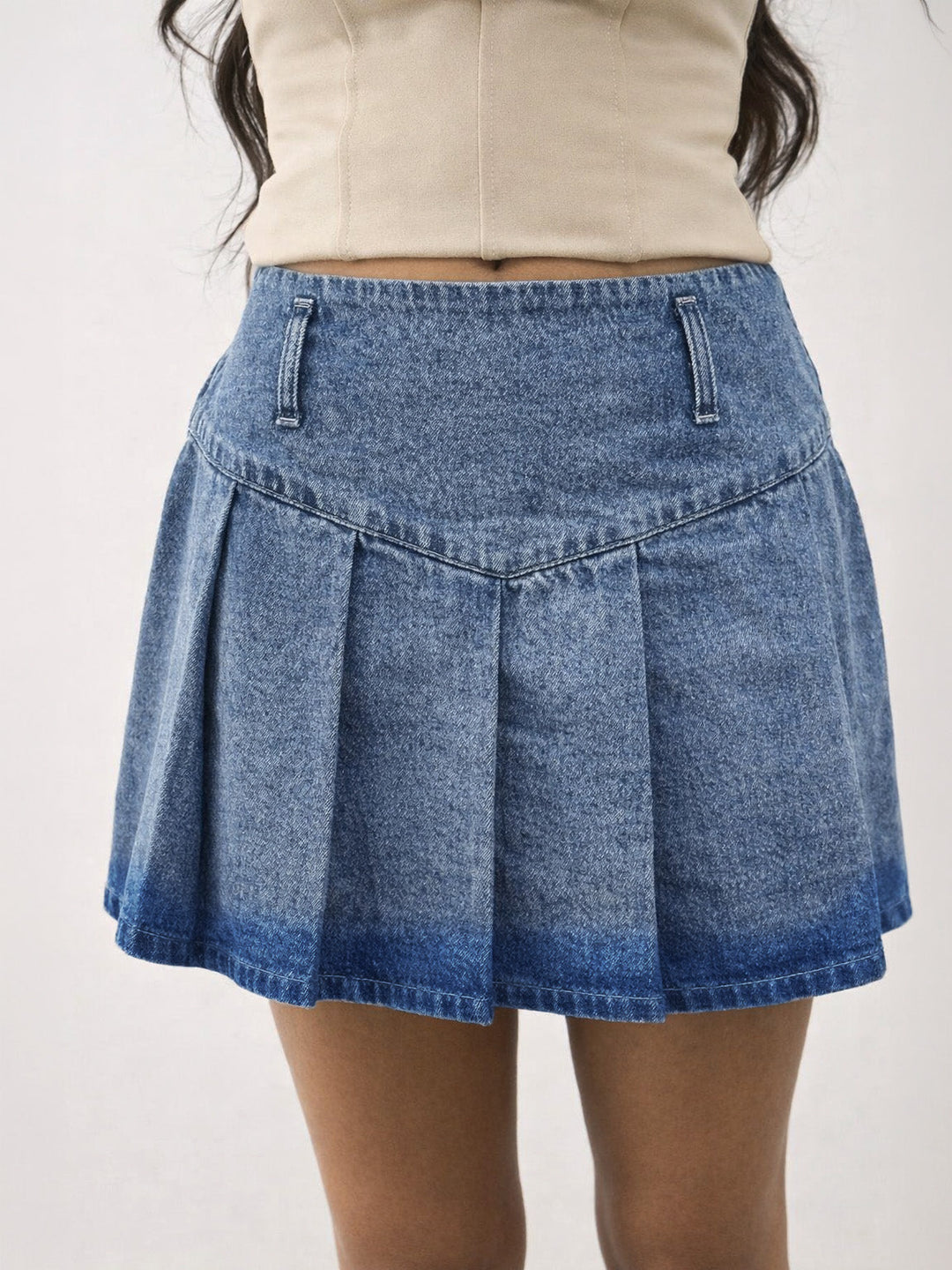 Girls Blue Blast Denim Box Pleat Mini Skirt