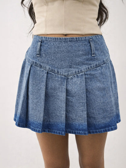 Girls Blue Blast Denim Box Pleat Mini Skirt