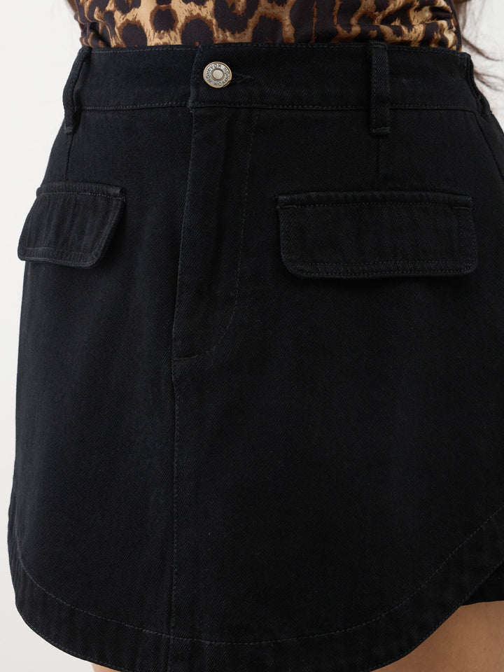 Girls Black Denim Layered Front Skort