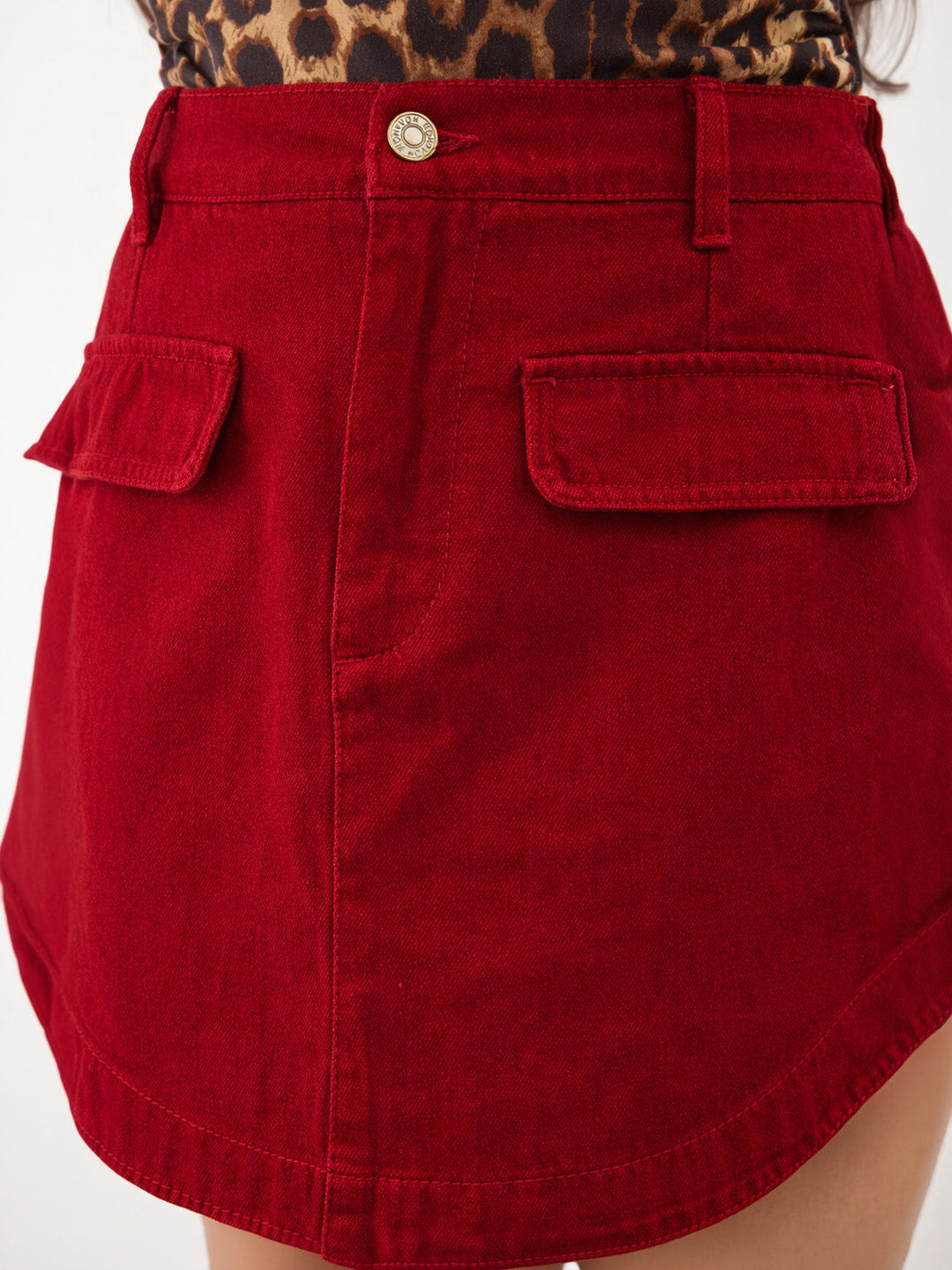 Girls Red Denim Layered Front Skort