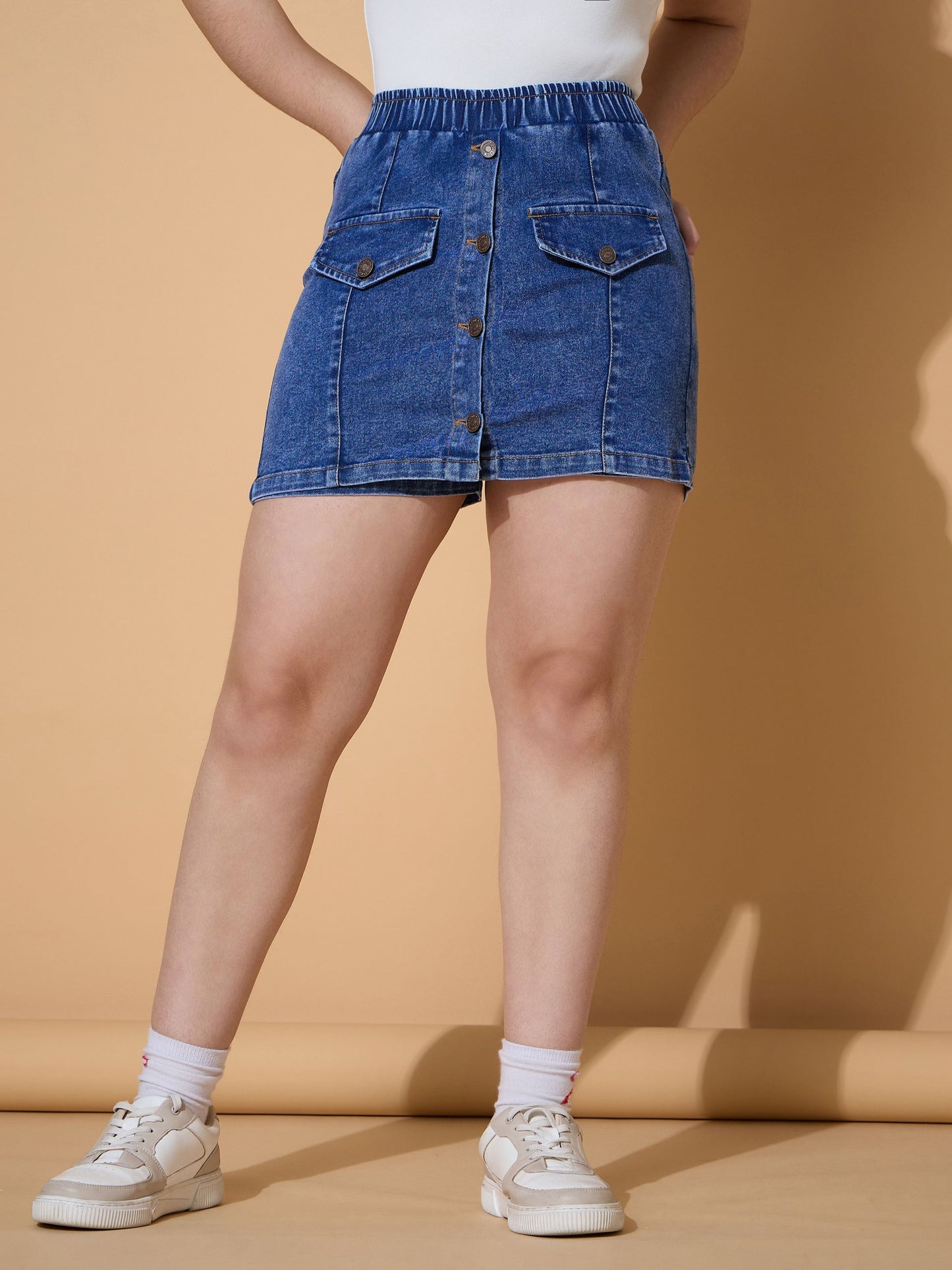 Girls Blue Blast Denim Front Patch Pockets Skorts