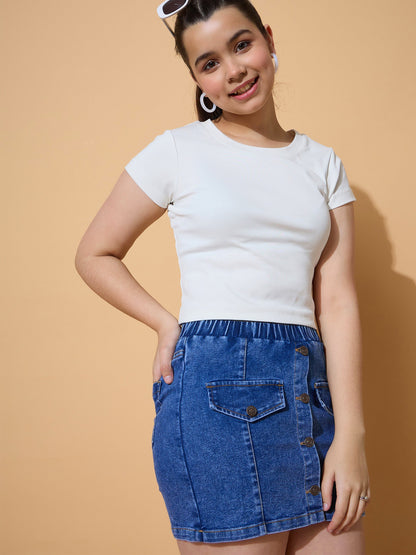 Girls Blue Blast Denim Front Patch Pockets Skorts