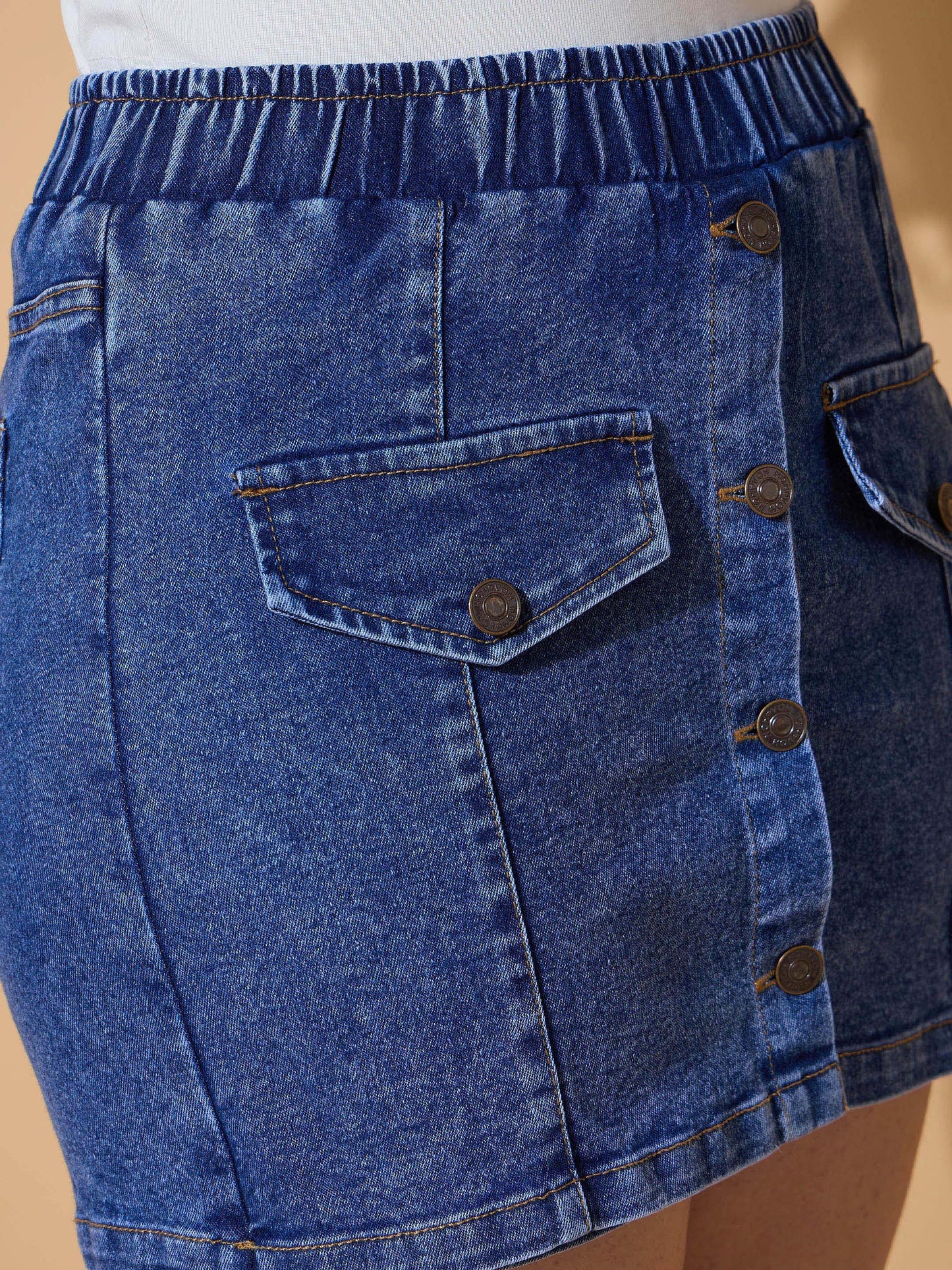 Girls Blue Blast Denim Front Patch Pockets Skorts