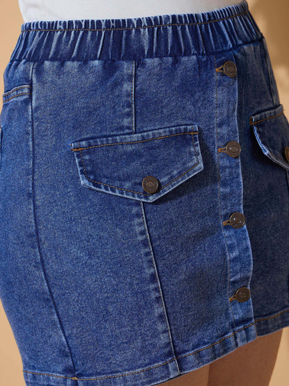 Girls Blue Blast Denim Front Patch Pockets Skorts