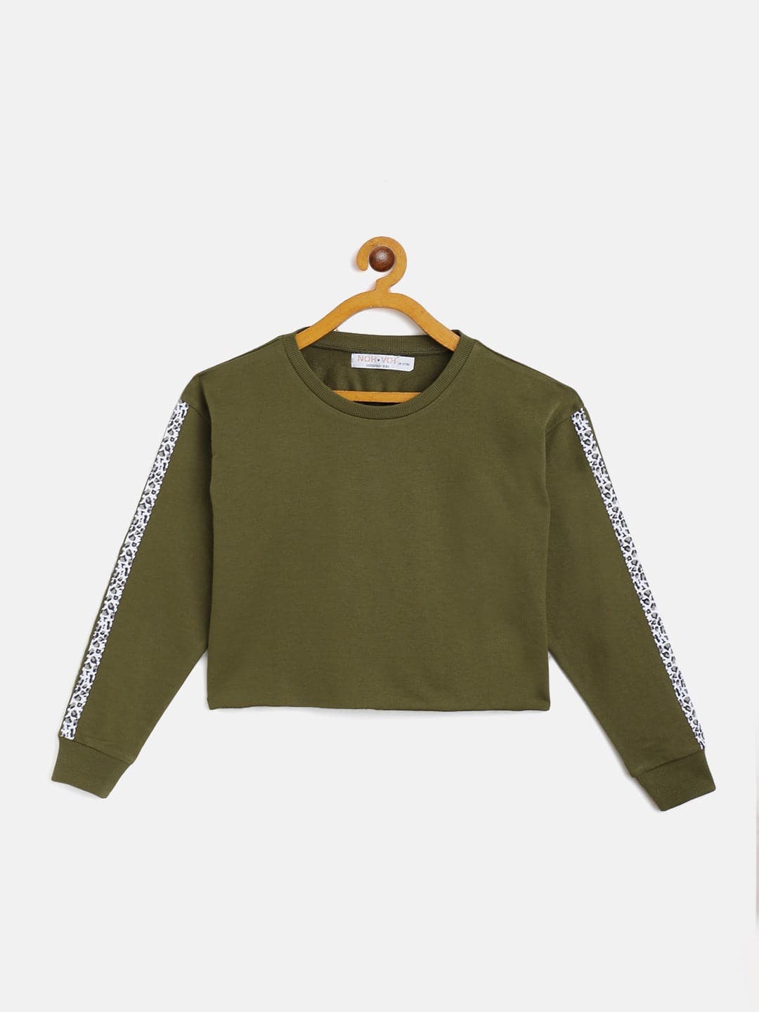 Girls Olive Terry Shoulder Tape Crop Sweatshirt