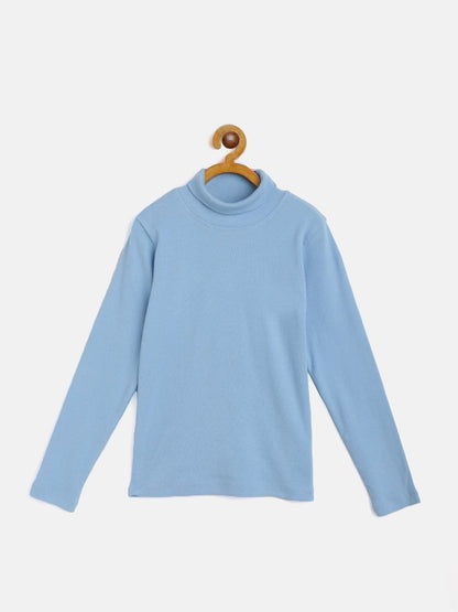 Girls Blue Rib High Neck Top