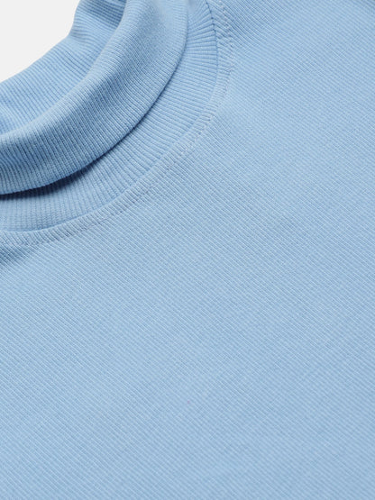 Girls Blue Rib High Neck Top