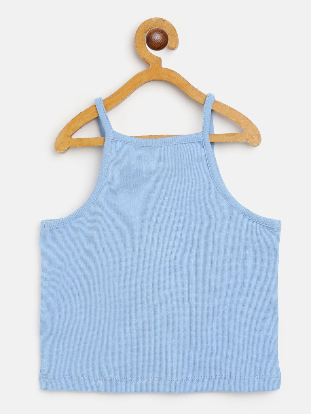 Girls Blue Rib Strappy Crop Top