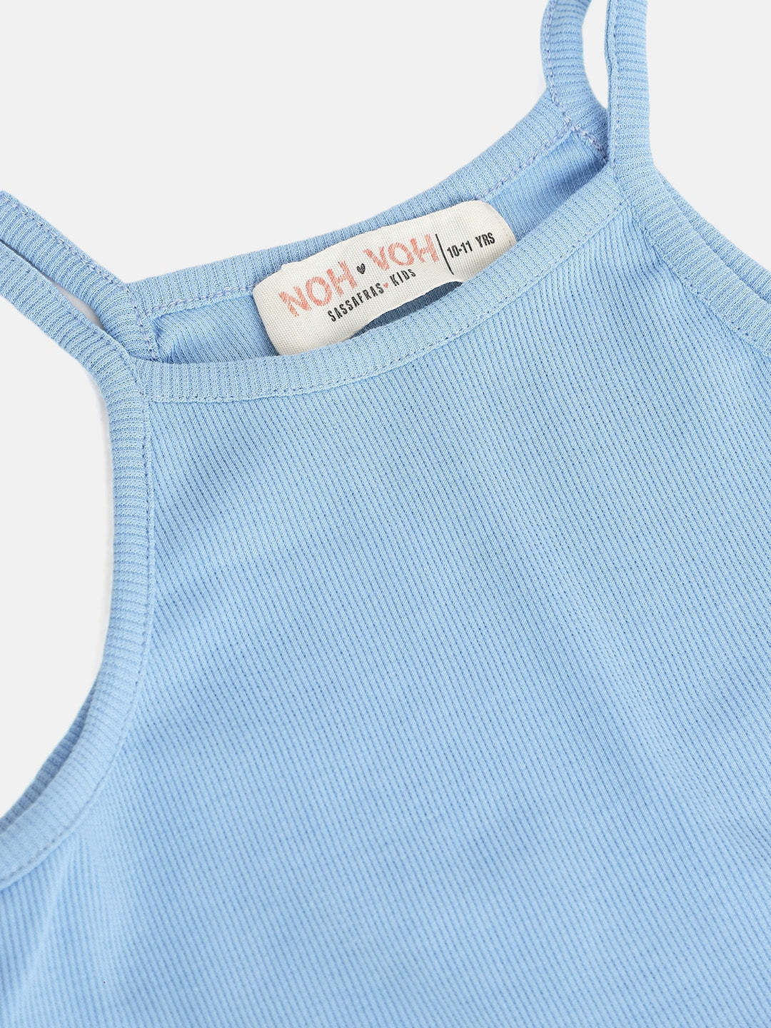 Girls Blue Rib Strappy Crop Top