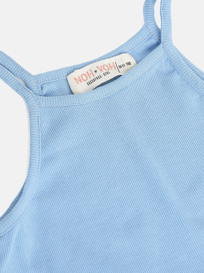 Girls Blue Rib Strappy Crop Top