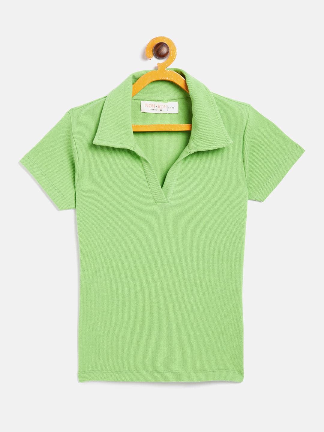 Girls Green Polo Neck Rib Top