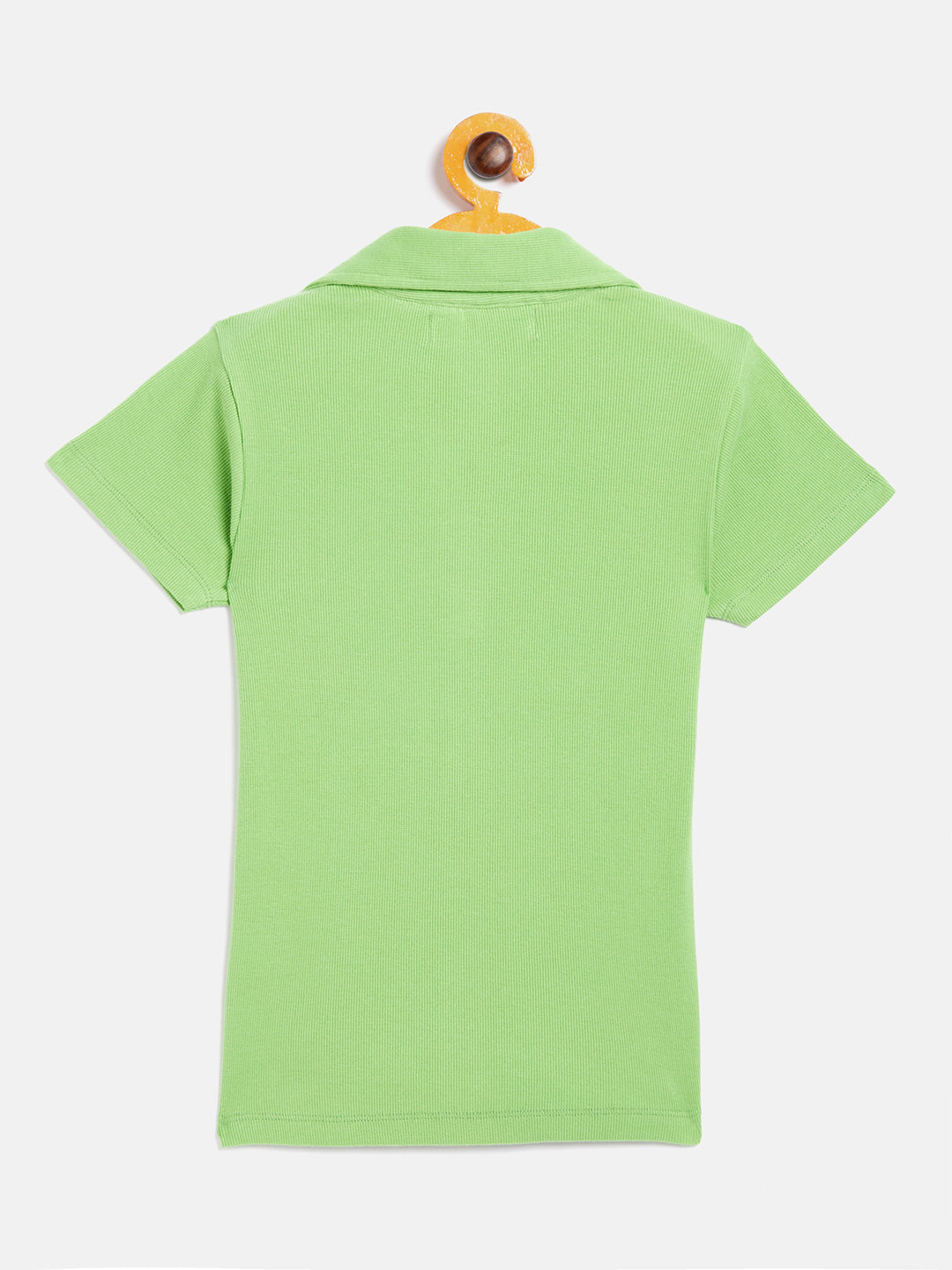 Girls Green Polo Neck Rib Top