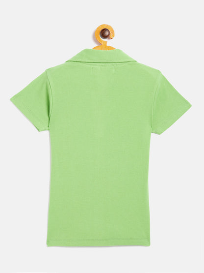 Girls Green Polo Neck Rib Top