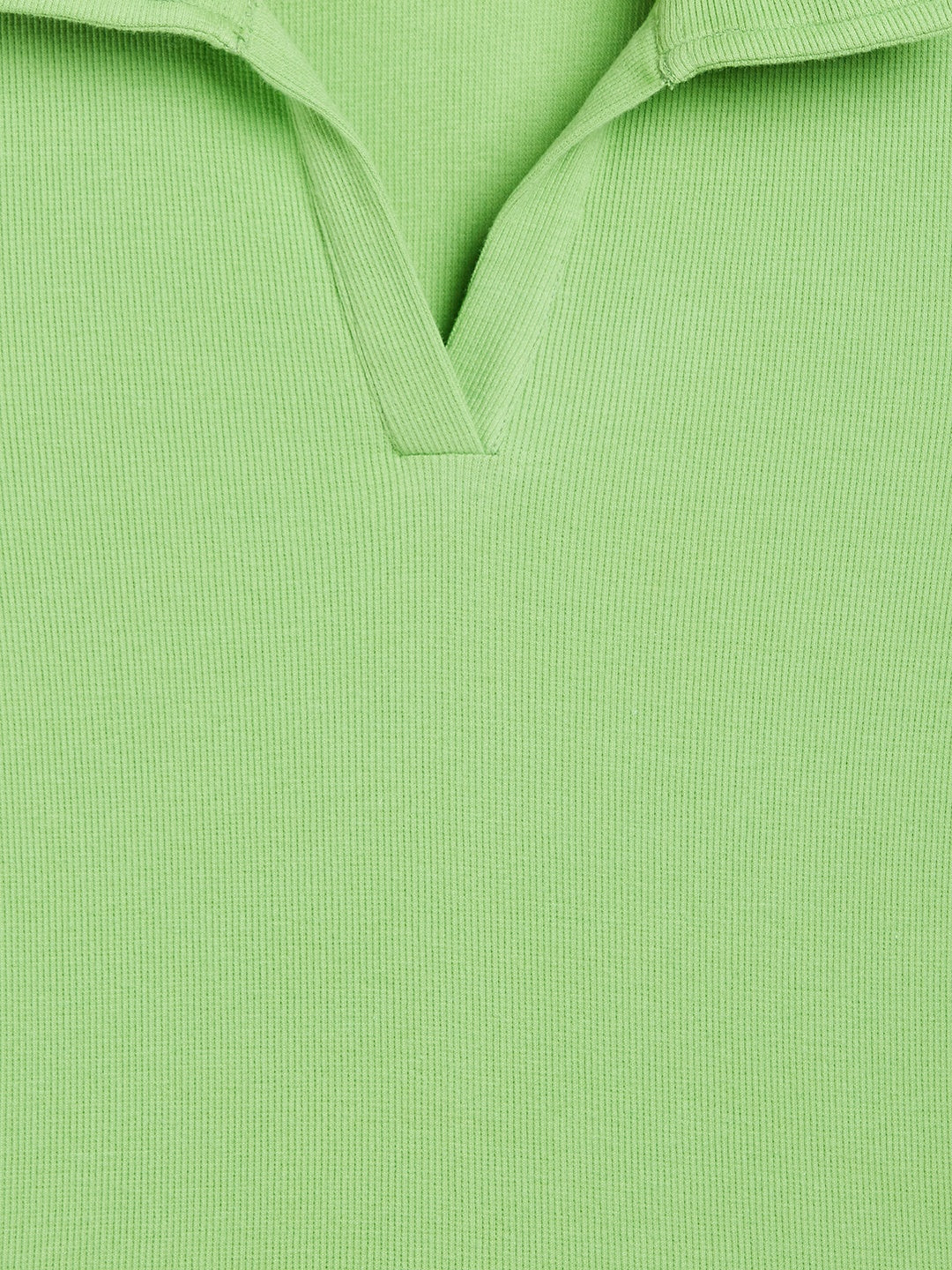 Girls Green Polo Neck Rib Top