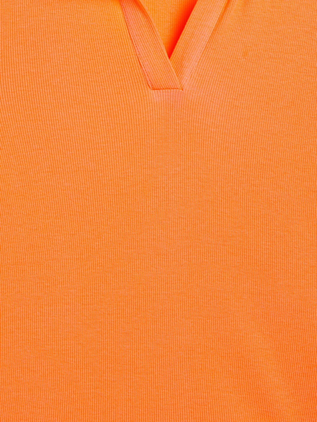 Girls Orange Polo Neck Rib Top