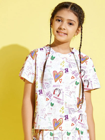 Girls White Text Print Knit Crop Top