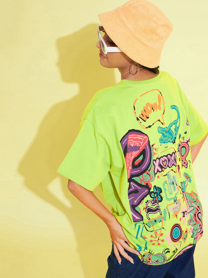 Girls Green WOW Print Oversized T-Shirt
