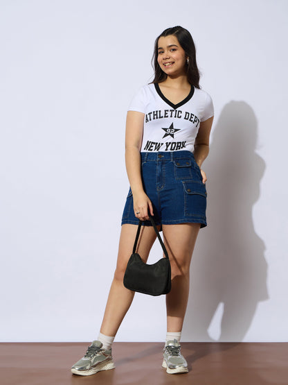 Girls White NEW YORK Print Cotton Spandex Crop T-shirt