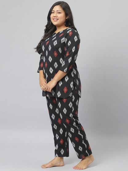 Cotton Geometric Print Night Suit Set (Pre-Order)
