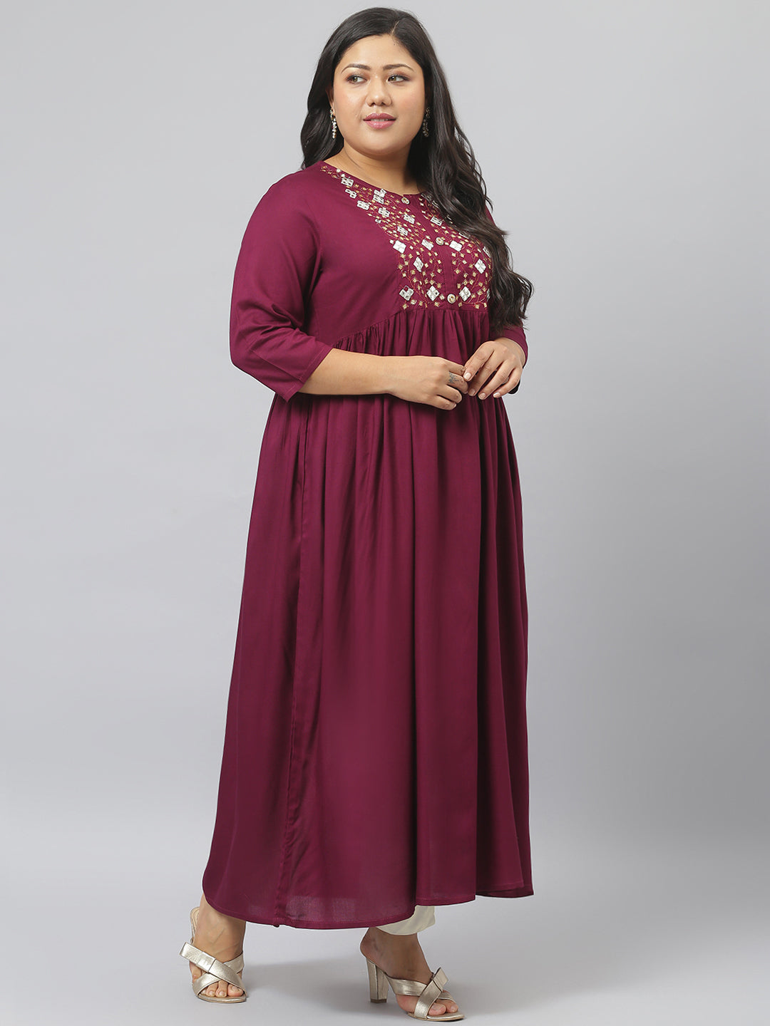 Embroidered Rayon Flared Kurta (Pre-Order)