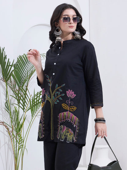Mal Cotton Kantha Work Co Ord Set