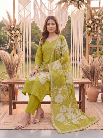 Mustard Petal Soft Kurta Dupatta Pant Set