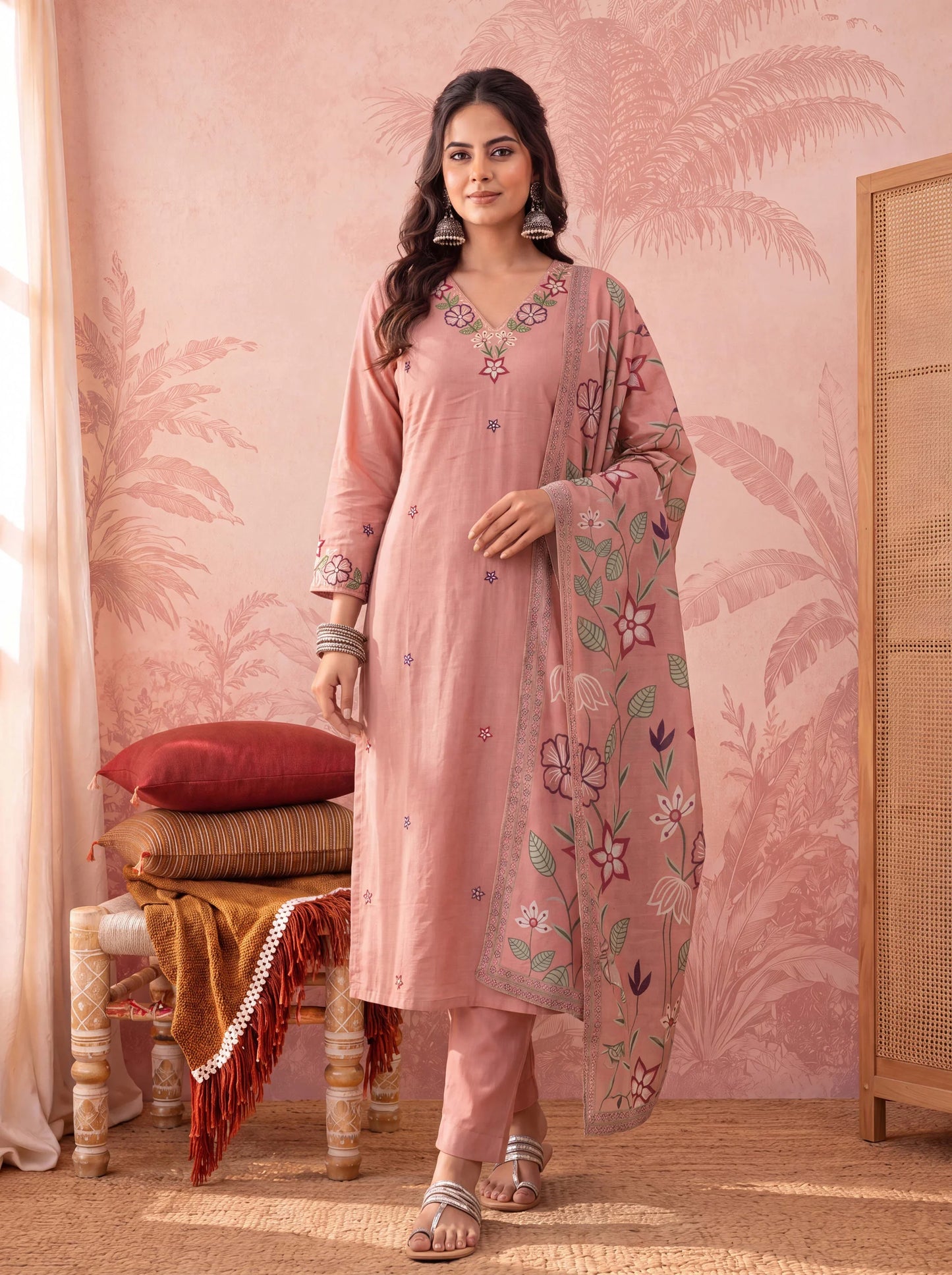 Silky Stripe Kurta Dupatta Pant Set